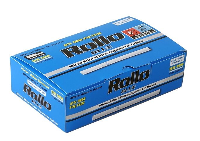 rollo-blue-micro-slim-weisse-filterhuelsen-55-x-25-mm-filter-200-pro-box gilzy papierosowe rollo mikro slim 5,5mm